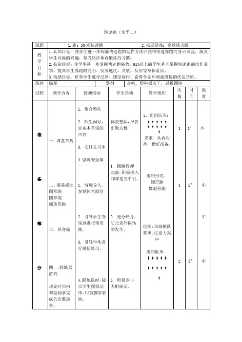 小学体育_快速跑(水平二)教学设计学情分析教材分析课后反思