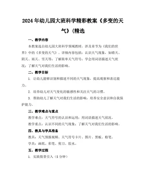2024年幼儿园大班科学精彩教案《多变的天气》(精选