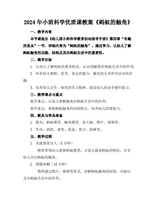 2024年小班科学优质课教案《蚂蚁的触角》