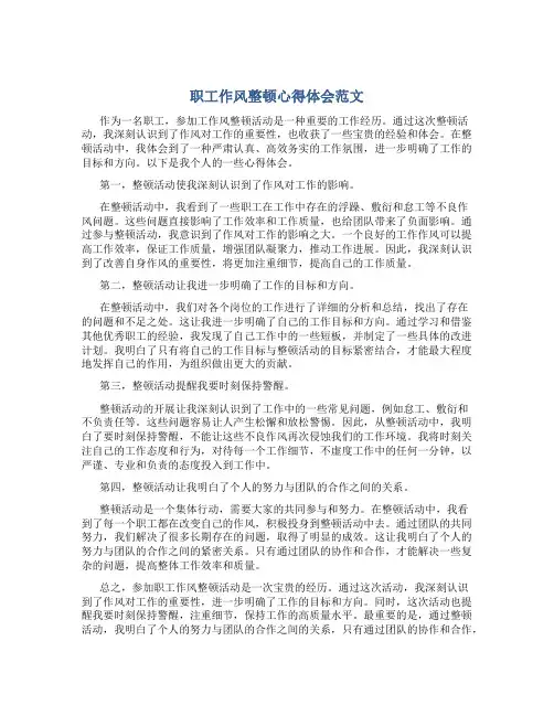 职工作风整顿心得体会范文