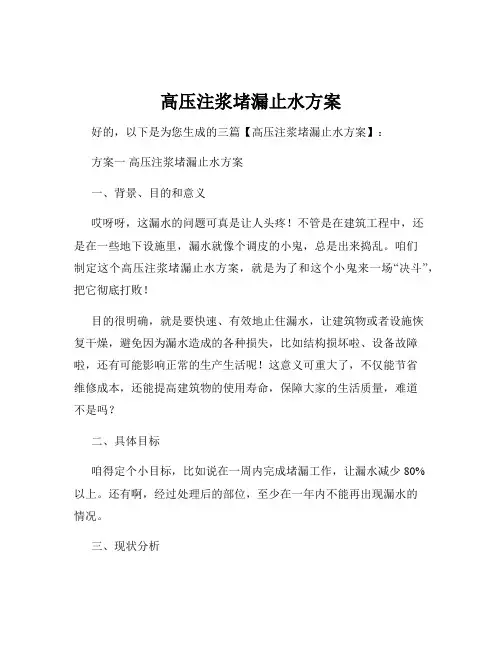 高压注浆堵漏止水方案