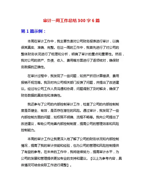 审计一周工作总结300字6篇