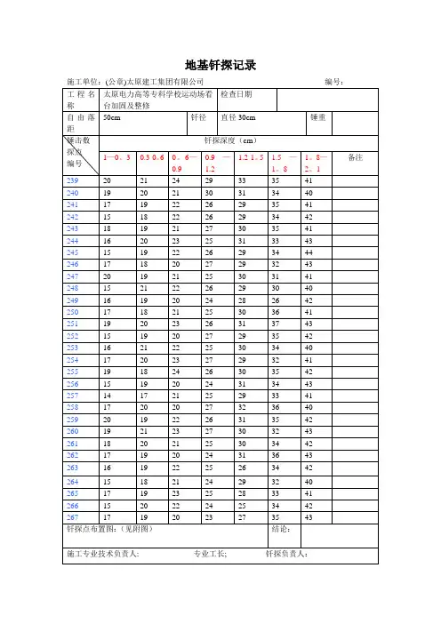 地基钎探记录【范本模板】