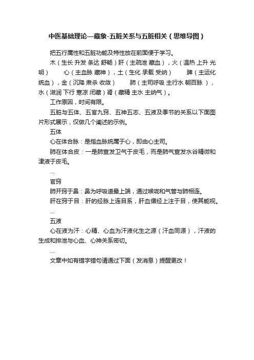 中医基础理论—藏象-五脏关系与五脏相关（思维导图）