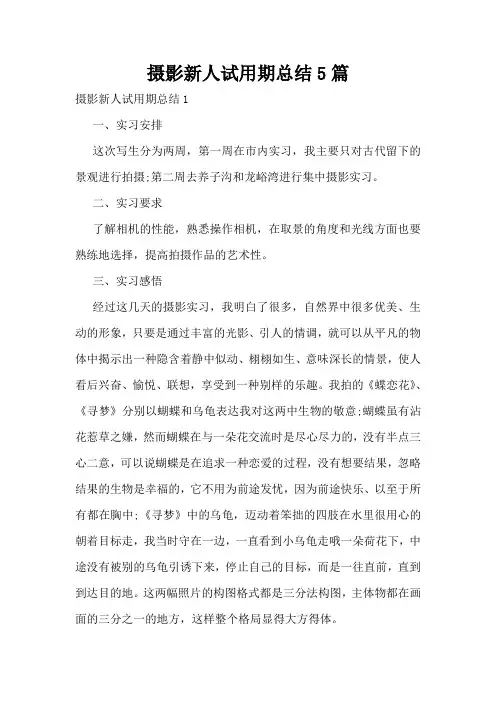 摄影新人试用期总结5篇