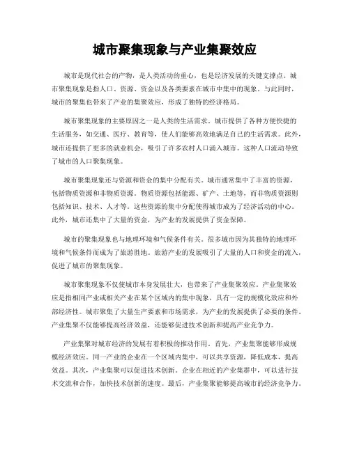 城市聚集现象与产业集聚效应