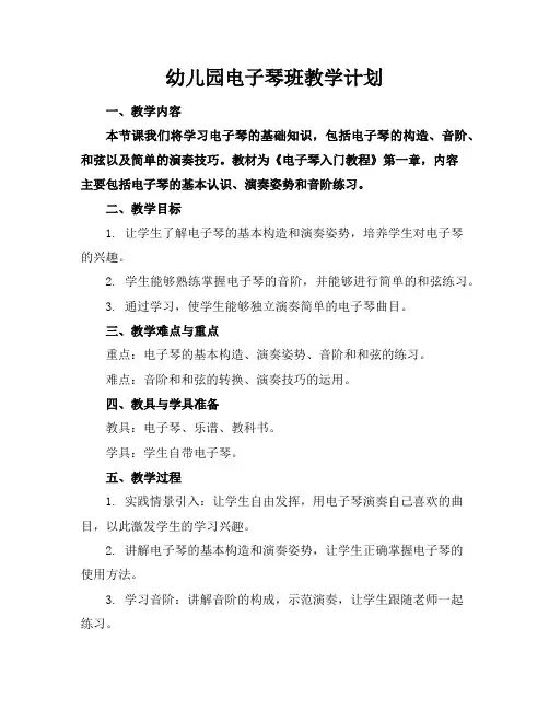 幼儿园电子琴班教学计划