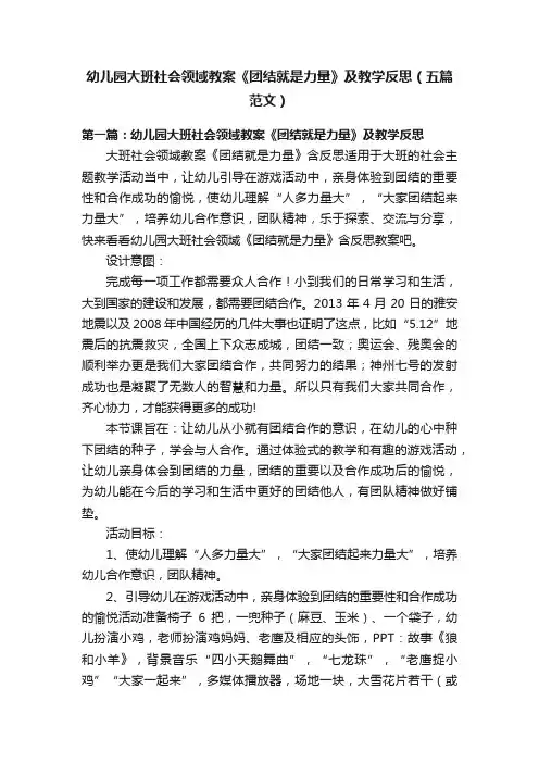 幼儿园大班社会领域教案《团结就是力量》及教学反思（五篇范文）