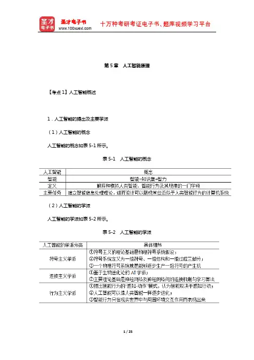 2020年同等学力申硕《计算机科学与技术学科综合水平考试》考点手册(人工智能原理)