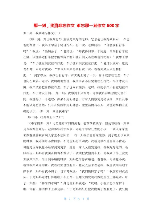 那一刻,我真难忘作文 难忘那一刻作文600字