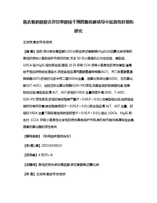 熊去氧胆酸联合异甘草酸镁干预四氯化碳诱导小鼠急性肝损伤研究