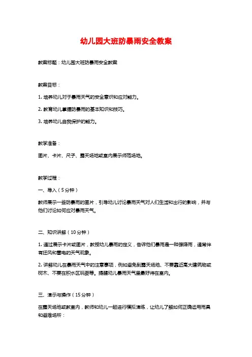 幼儿园大班防暴雨安全教案