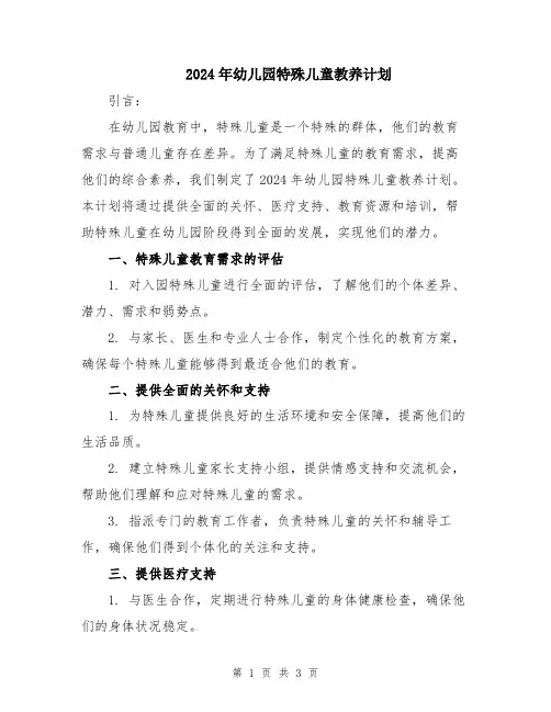 2024年幼儿园特殊儿童教养计划