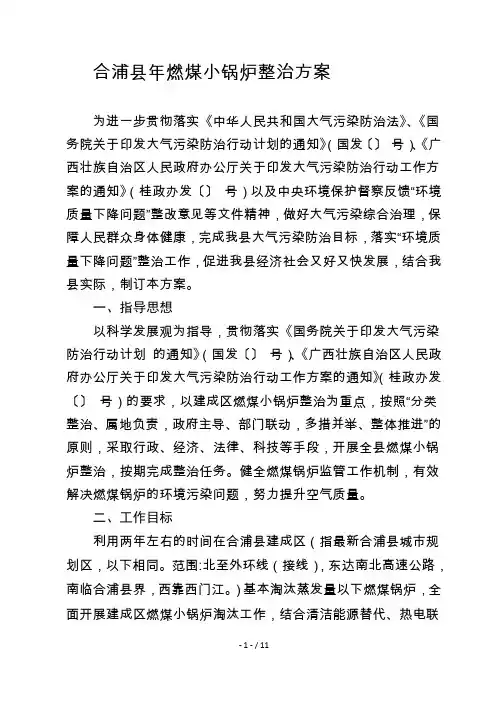 合浦县2018年燃煤小锅炉整治方案