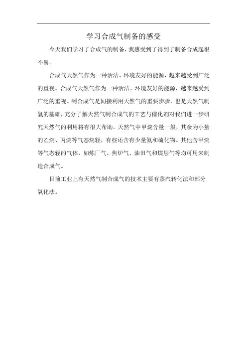 学习合成气制备的感受