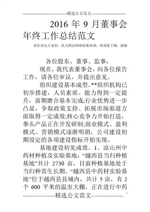 2016年9月董事会年终工作总结范文_0