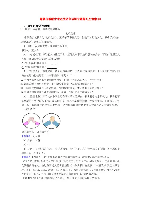 最新部编版中考语文语言运用专题练习及答案(3)