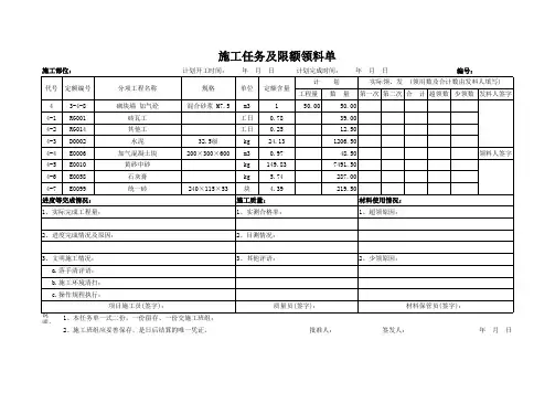 建筑工程施工任务及限额领料单模板