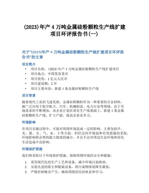 (2023)年产4万吨金属硅粉颗粒生产线扩建项目环评报告书(一)