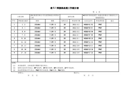 最新热处理验收表格表B.3焊接热处理工作统计表