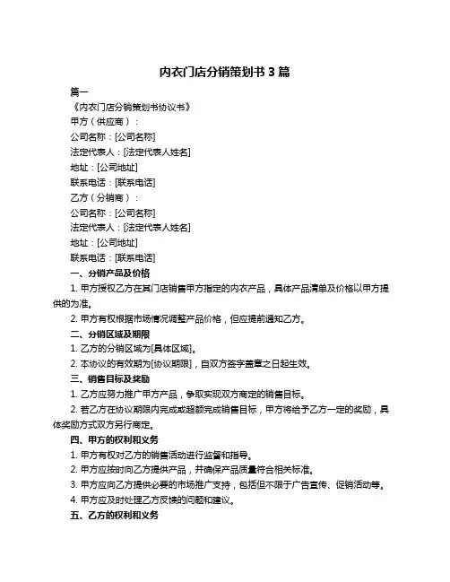 内衣门店分销策划书3篇