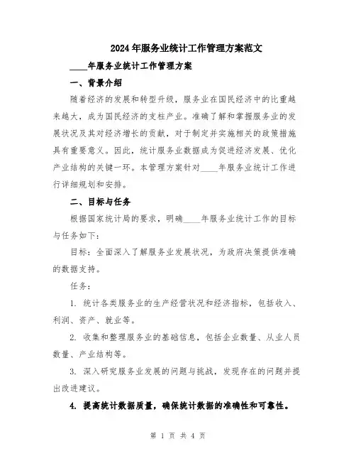 2024年服务业统计工作管理方案范文