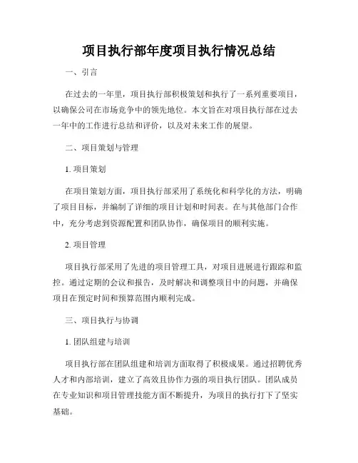 项目执行部年度项目执行情况总结