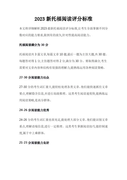 2023新托福阅读评分标准
