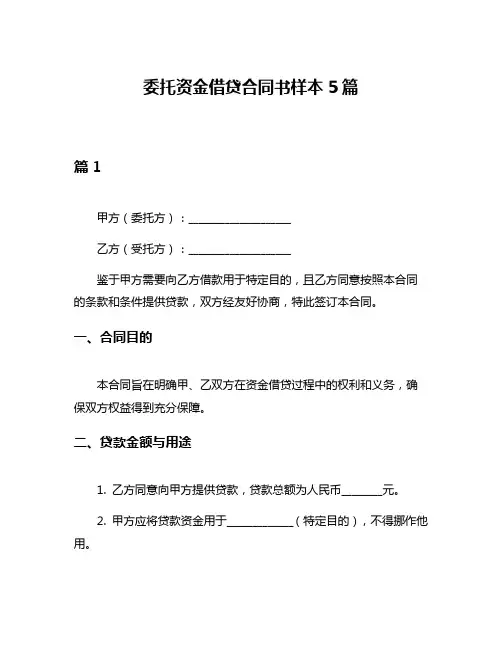 委托资金借贷合同书样本5篇