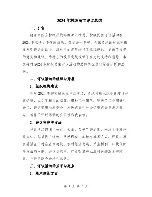 2024年村级民主评议总结