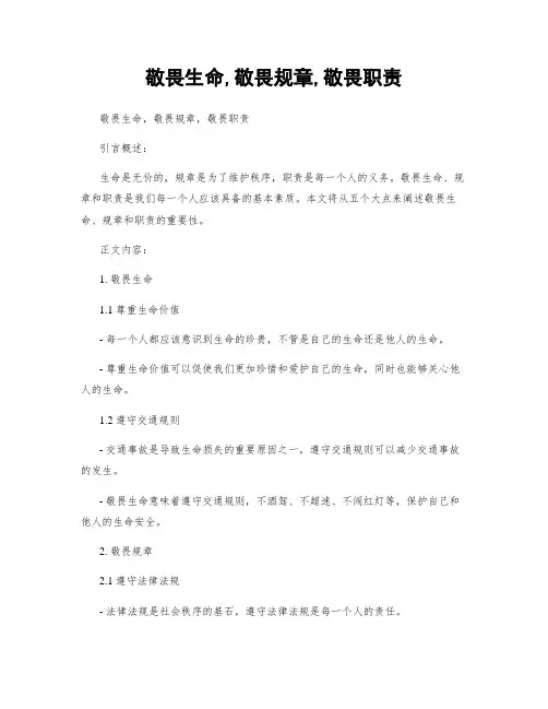敬畏生命,敬畏规章,敬畏职责