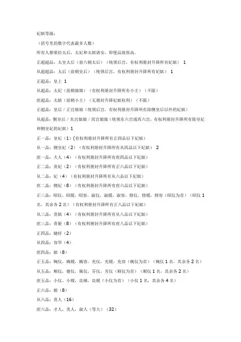 妃嫔等级