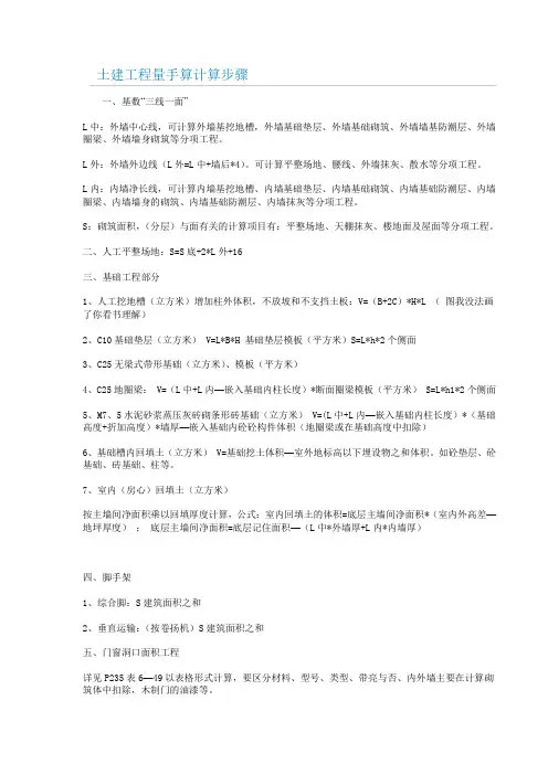 土建工程量手算计算步骤