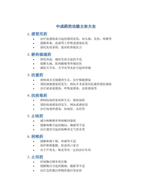 中成药的功能主治大全