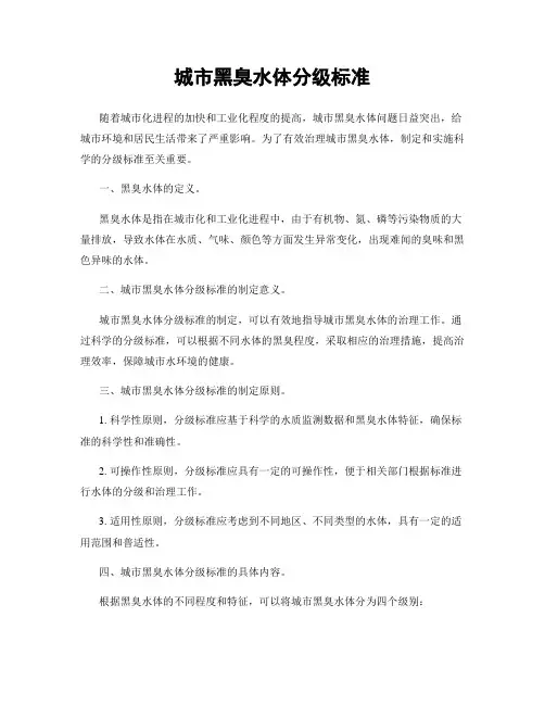 城市黑臭水体分级标准