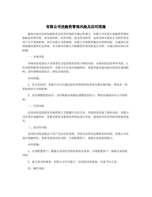 有限公司投融资管理风险及应对措施