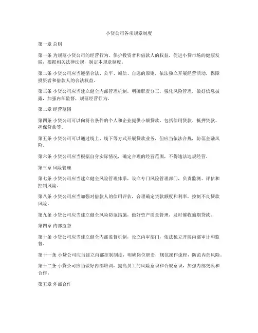 小贷公司各项规章制度
