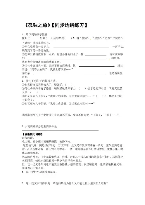 部编人教版语文九年级上册孤独之旅同步练习试题