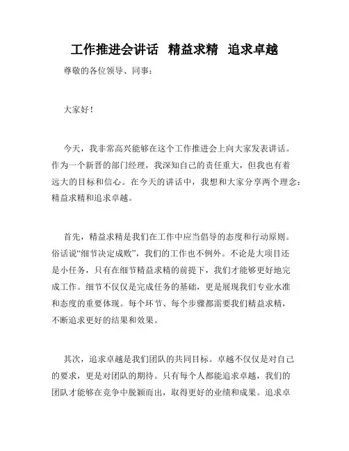 工作推进会讲话   精益求精   追求卓越   