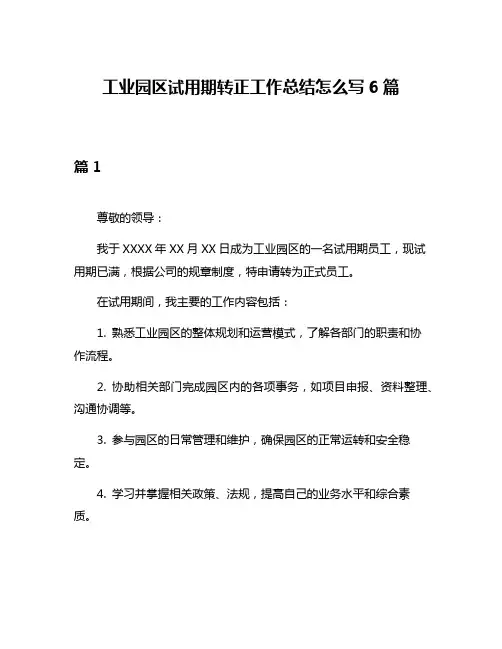 工业园区试用期转正工作总结怎么写6篇