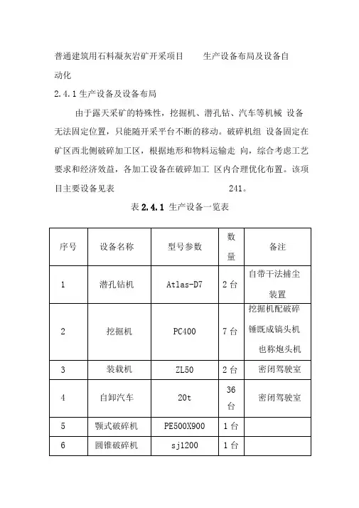 普通建筑用石料凝灰岩矿开采项目生产设备布局及设备自动化