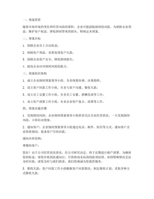 企业倒闭预案范文模板