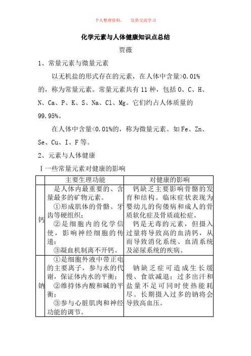 化学元素与人体健康知识点总结