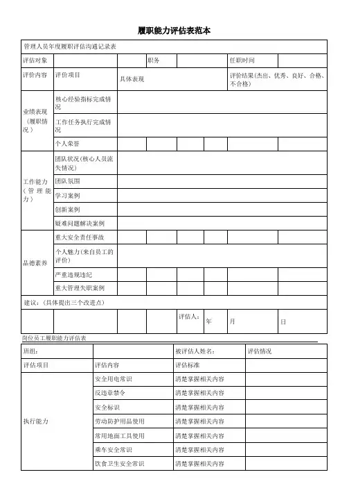 履职能力评估表范本