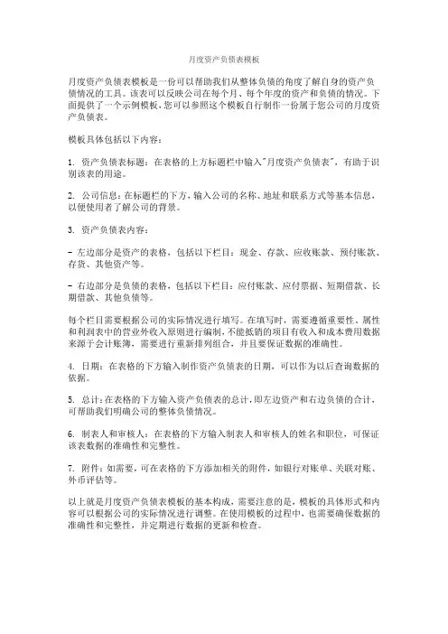 月度资产负债表模板