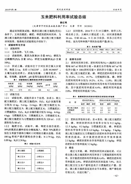 玉米肥料利用率试验总结