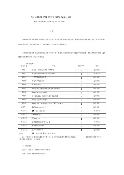 医学影像成像原理实验教学大纲