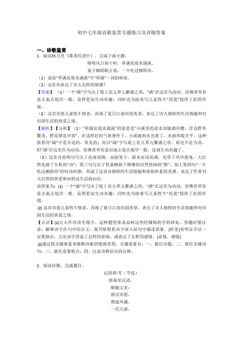 初中七年级诗歌鉴赏专题练习及详细答案