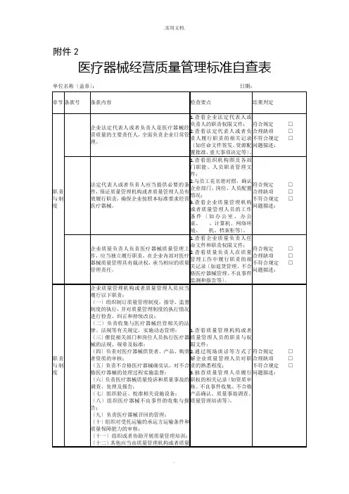 医疗器械经营质量管理规范自查表