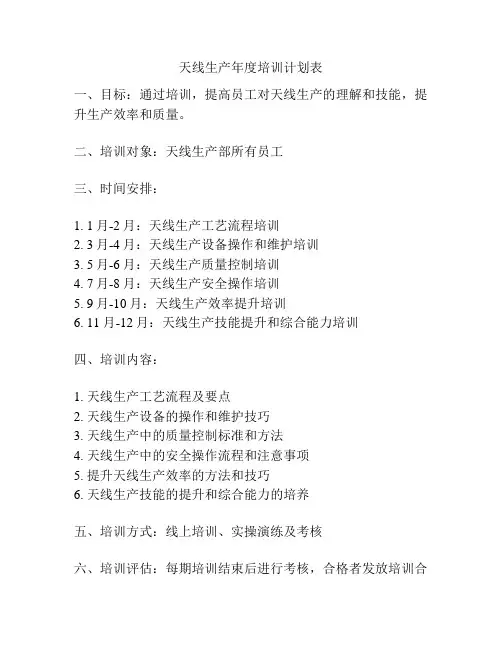 天线生产年度培训计划表